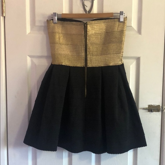 Black and Gold Strapless Mini Dress - Picture 2 of 5